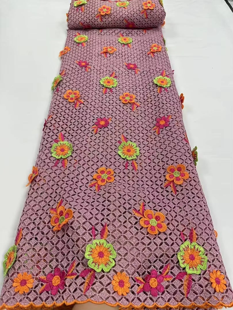 Nigerian 3D Embroidered Water Soluble Lace Fabric 2025 African Guipure Cord Lace Fabric for Sewing Women Dresses Latest 5 Yards