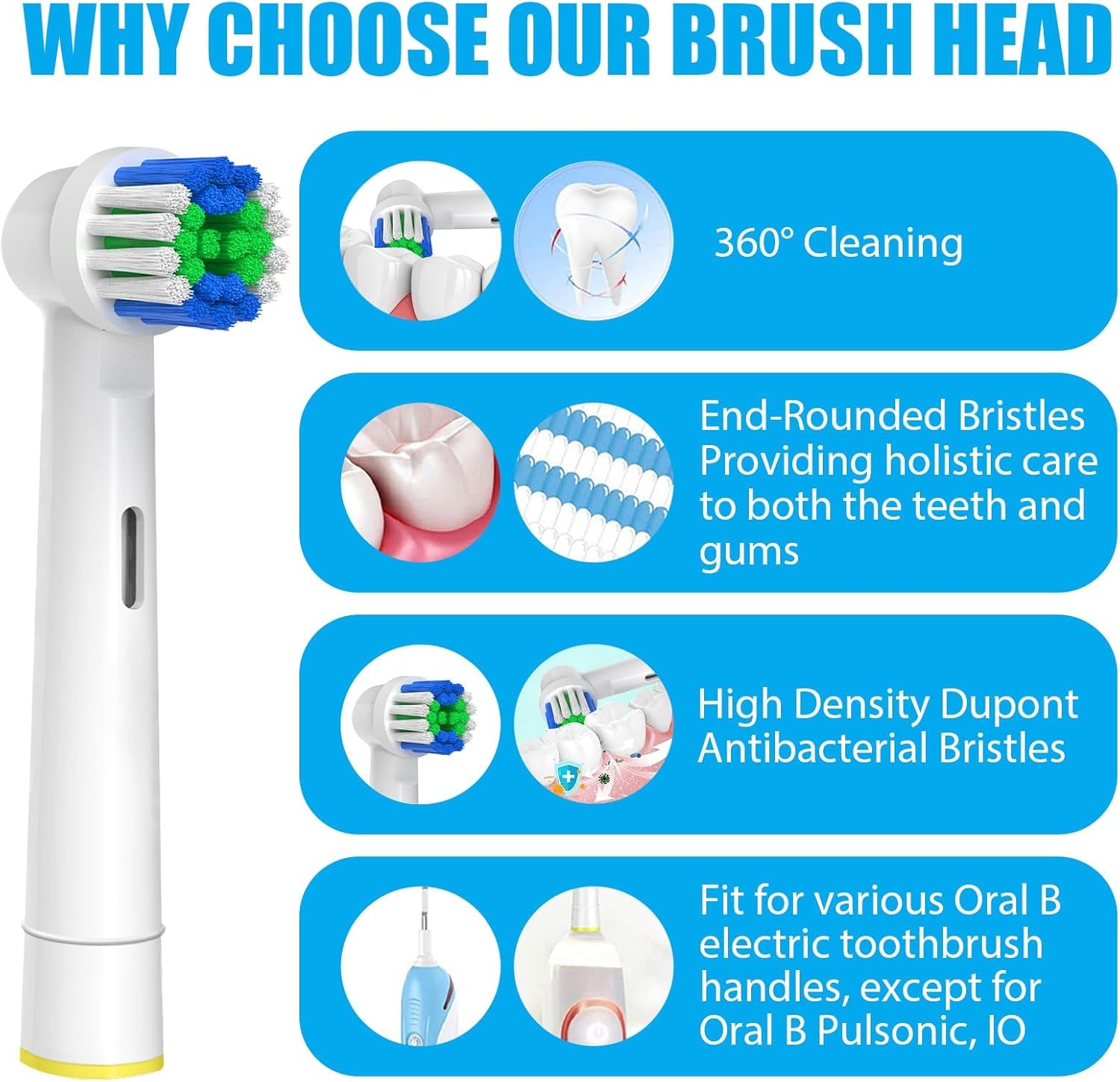 Replacement Toothbrush Heads Compatible with Oral B Braun, 12 Pcs Professional Electric Brush Heads Compatible with Oral B Replacement Heads Refill 7000/Pro 1000/9600/500/3000/8000
