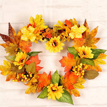 Artificial Maple Leaf Berries Pumpkin Pine Cone Garland Autumn Winter Front Door Wreath Pendant Decor for Christmas Halloween