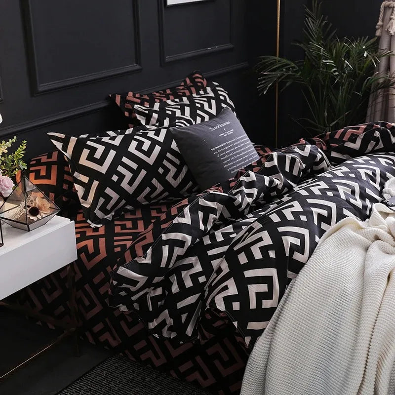 Luxury Black Bedding Comforter Set with Pillow Case Single Full Size Bed Linen Duvet Cover Set Queen/King Double Single Bed