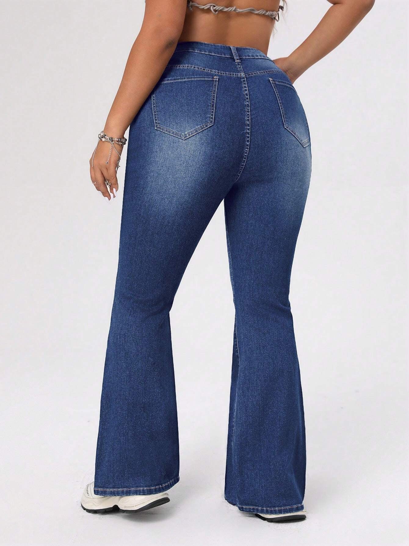ICON Plus Size Women's Distressed Flared Jeans