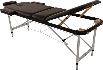 Premium Black Portable 3-Section Massage Table Bed with Aluminum Frame and Premium PU Leather - Perfect for Tattoo, Spa, and Reiki Therapy