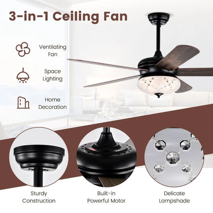 52-Inch Crystal Light Ceiling Fan with Remote Control