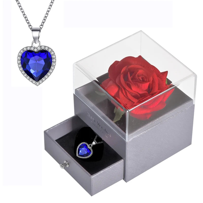 Eternal Rose Jewelry Box with 100 Languages "I Love You" Necklace – The Ultimate Romantic Gift!