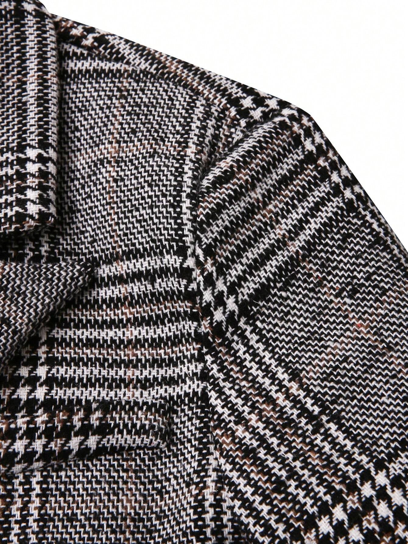 Manfinity Mode Men'S Plaid Double-Breasted Suit Jacket and Pants Set,Fall and Winter Men Clothes,Two Pieces Outfits