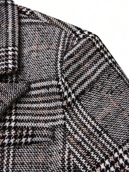 Manfinity Mode Men'S Plaid Double-Breasted Suit Jacket and Pants Set,Fall and Winter Men Clothes,Two Pieces Outfits