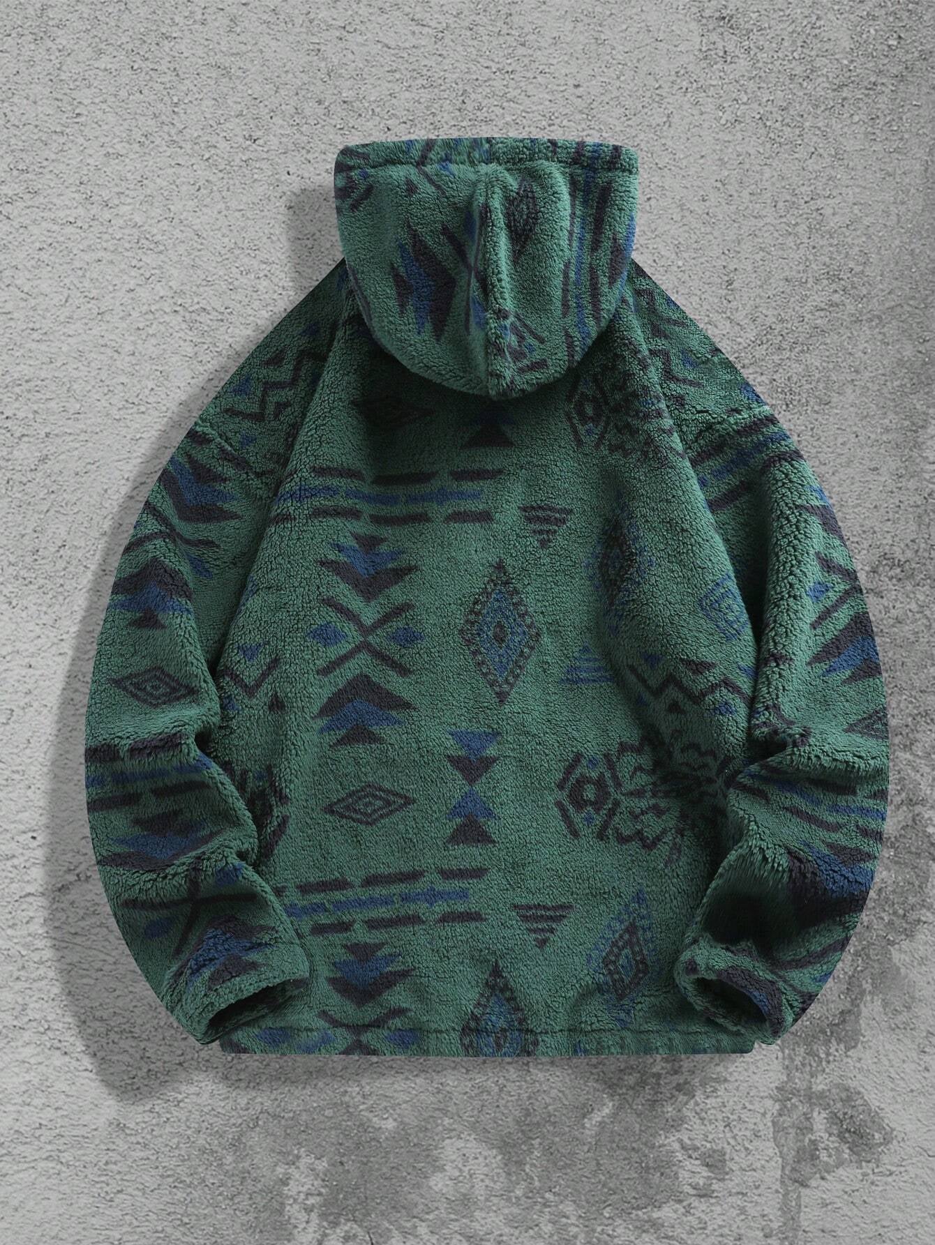 Men'S Totem Print Hooded Sherpa Fleece Sweatshirt