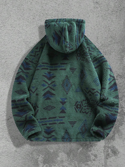 Men'S Totem Print Hooded Sherpa Fleece Sweatshirt
