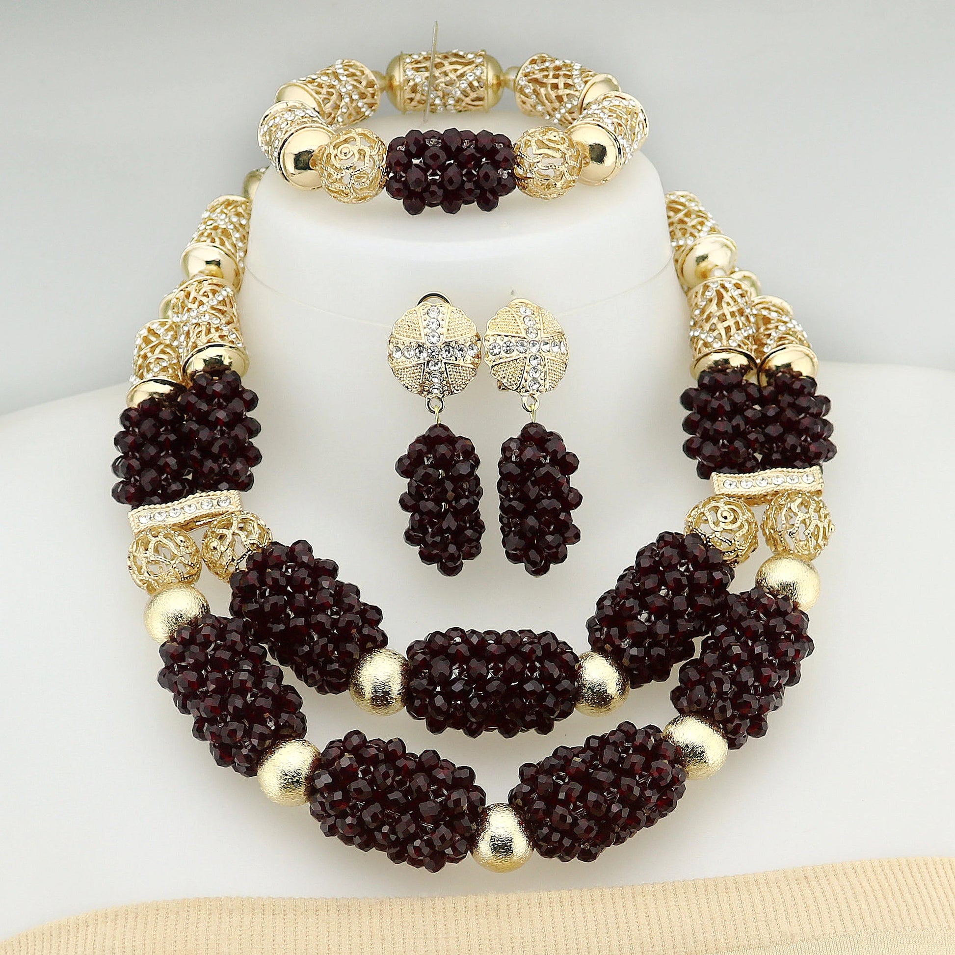 African Crystal Glass Jewelry Set - Elegant Nigerian Bridal Gift for Women - Perfect for Parties and Weddings