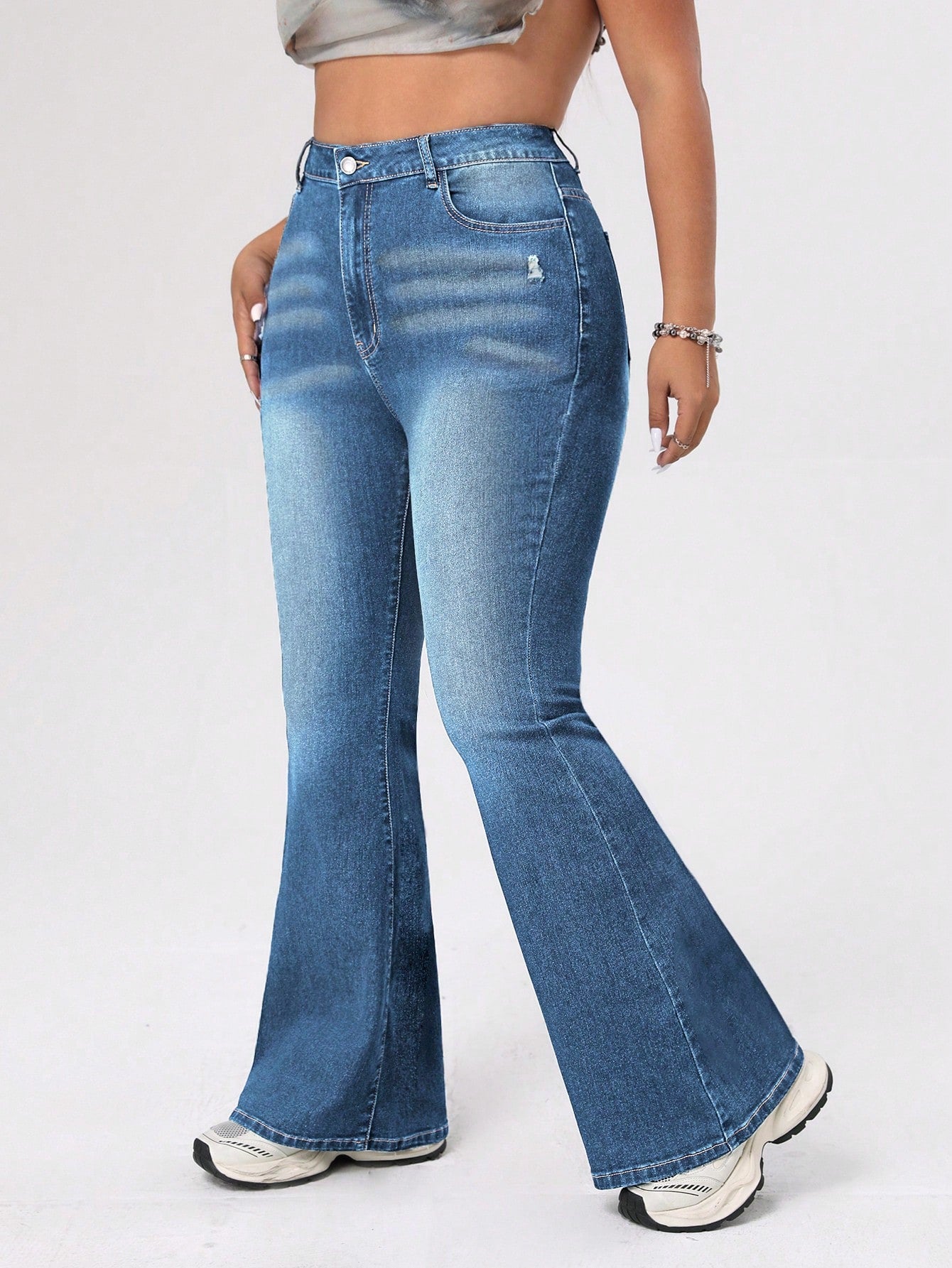 ICON Plus Size Women's Distressed Flared Jeans