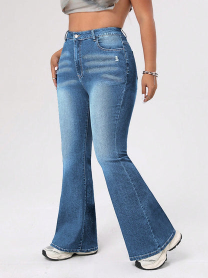 ICON Plus Size Women's Distressed Flared Jeans