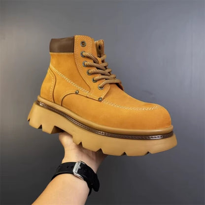 Men'S Genuine Leather Thick Soled Ankle Boots Fashion Waterproof Man Lace up Designer Boot