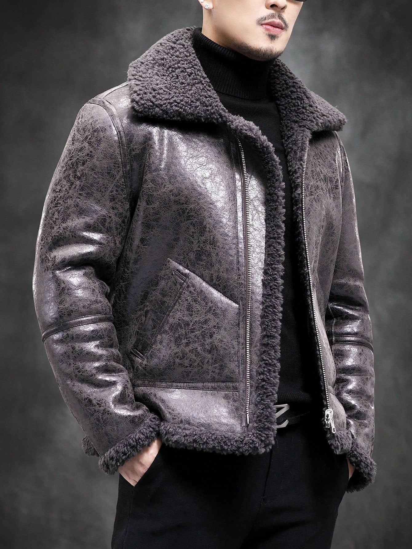 BONNY MAX 2-In-1 Men'S Faux Fur Jacket, Reversible Wool Blend Short Coat