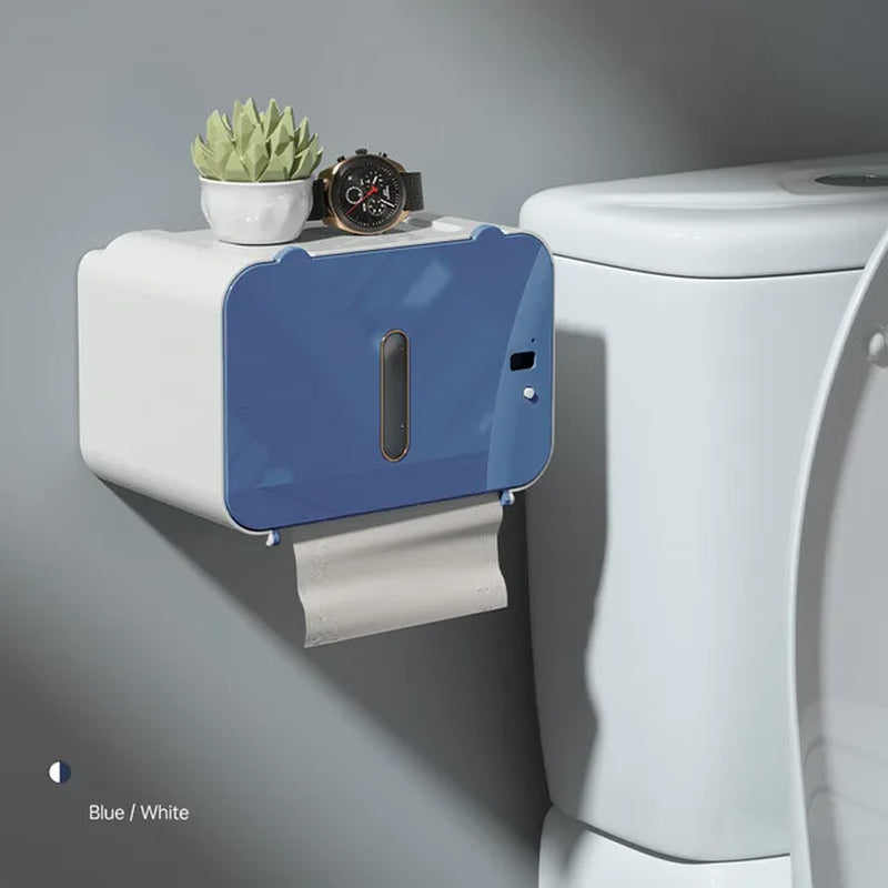 Innovative Wall-Mounted Induction Toilet Paper Holder with Integrated Shelf - Automatic Dispenser for Effortless Bathroom Convenience