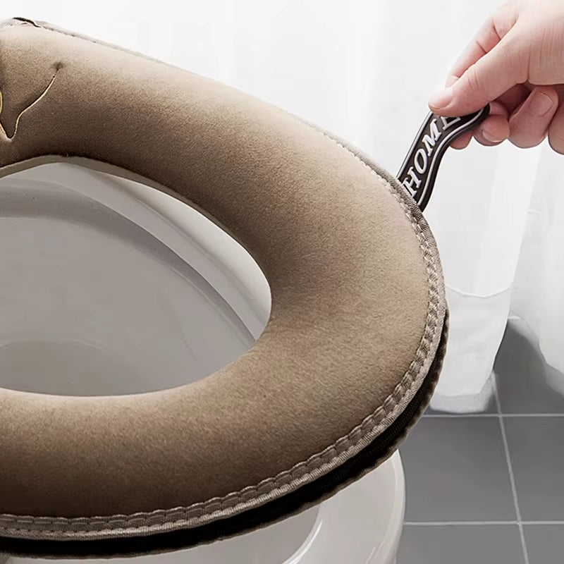 Luxurious Winter Warm Universal Toilet Seat Cover - Soft, Waterproof, and Washable with Convenient Handle