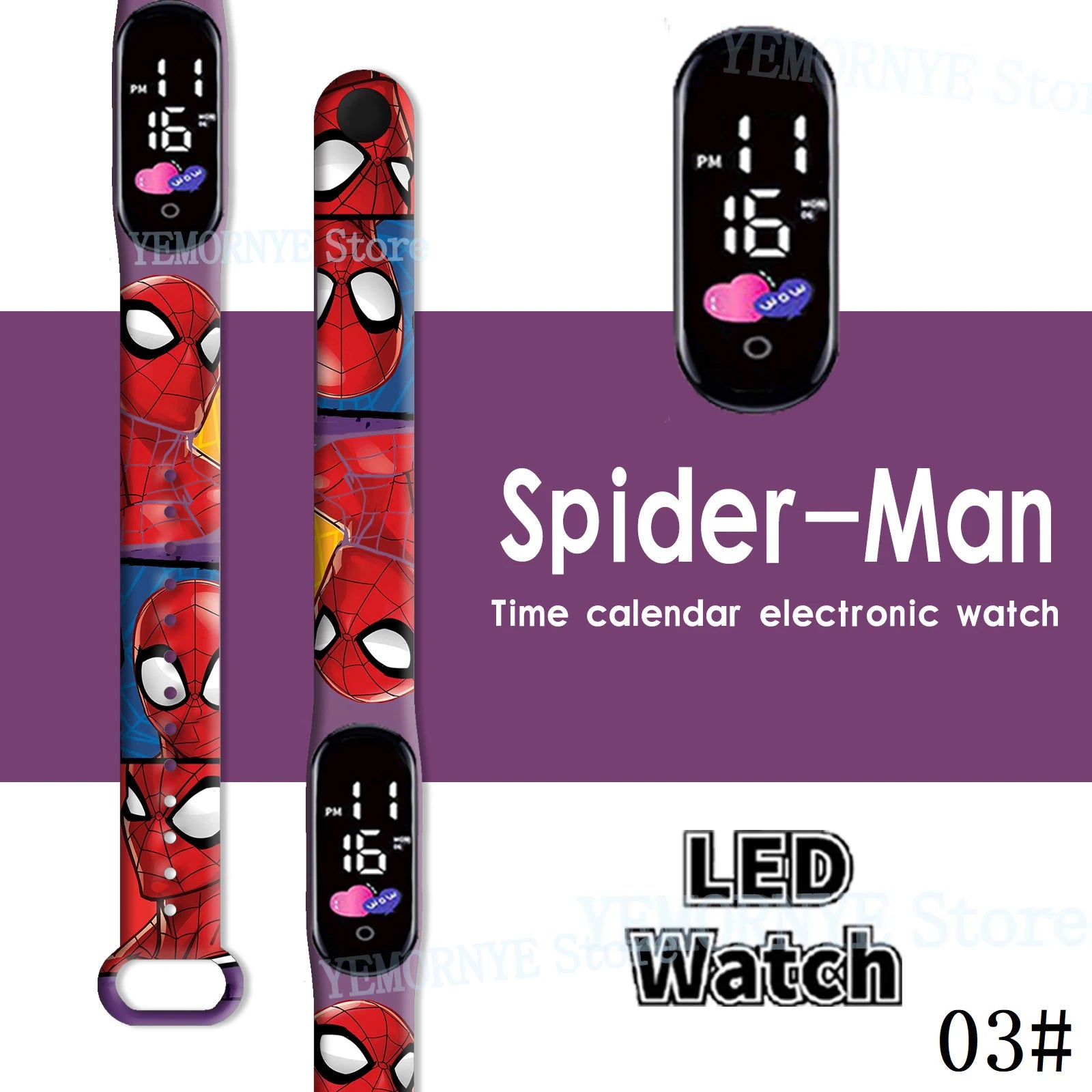 Disney Spider Man Children'S Cartoon Anime Character Luminous Bracelet Watch LED Touch Waterproof Clock Sports Gifts Christmas H