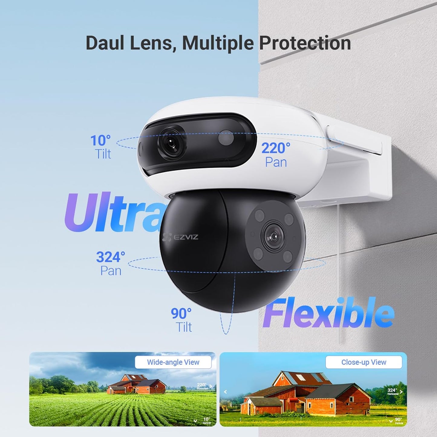 C90 Dual Lens 8MP (4MP+4MP) Wifi Outdoor Security Camera, 360° Surveillance Cameras, CCTV Cameras, Colour Night Vision, AI Person/Vehicle Detection, Two-Way Audio, Alexa, Waterproof