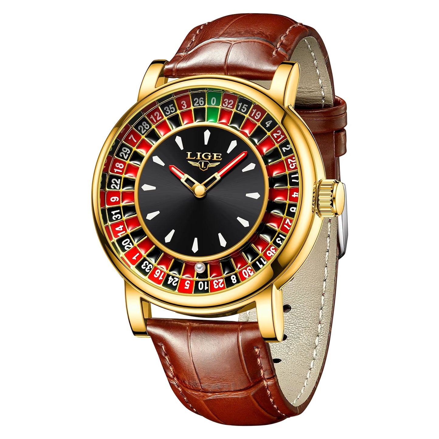 Quartz Man Watch Fashion Luxury Creative Roulette Game Dial Design Leather Casual Life Waterproof Watches for Men Gifts+Box