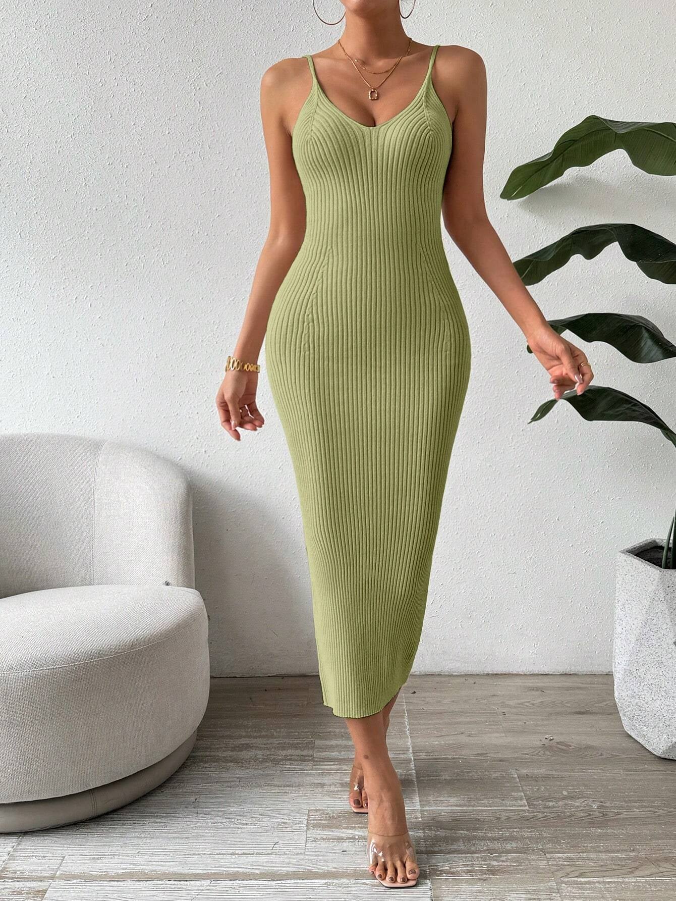 Raffinée Women's Elegant Solid Color Slim Fit Sleeveless Knit Sweater Dress