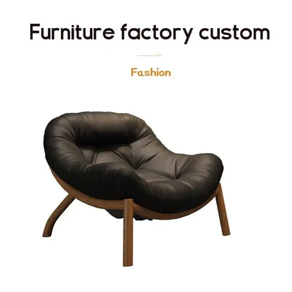 Lazy Cowhide High Rebound Sofa Chair Single Person Light Luxury Lazy Sofa Chair Italian Minimalist Living Room Leisure Chair