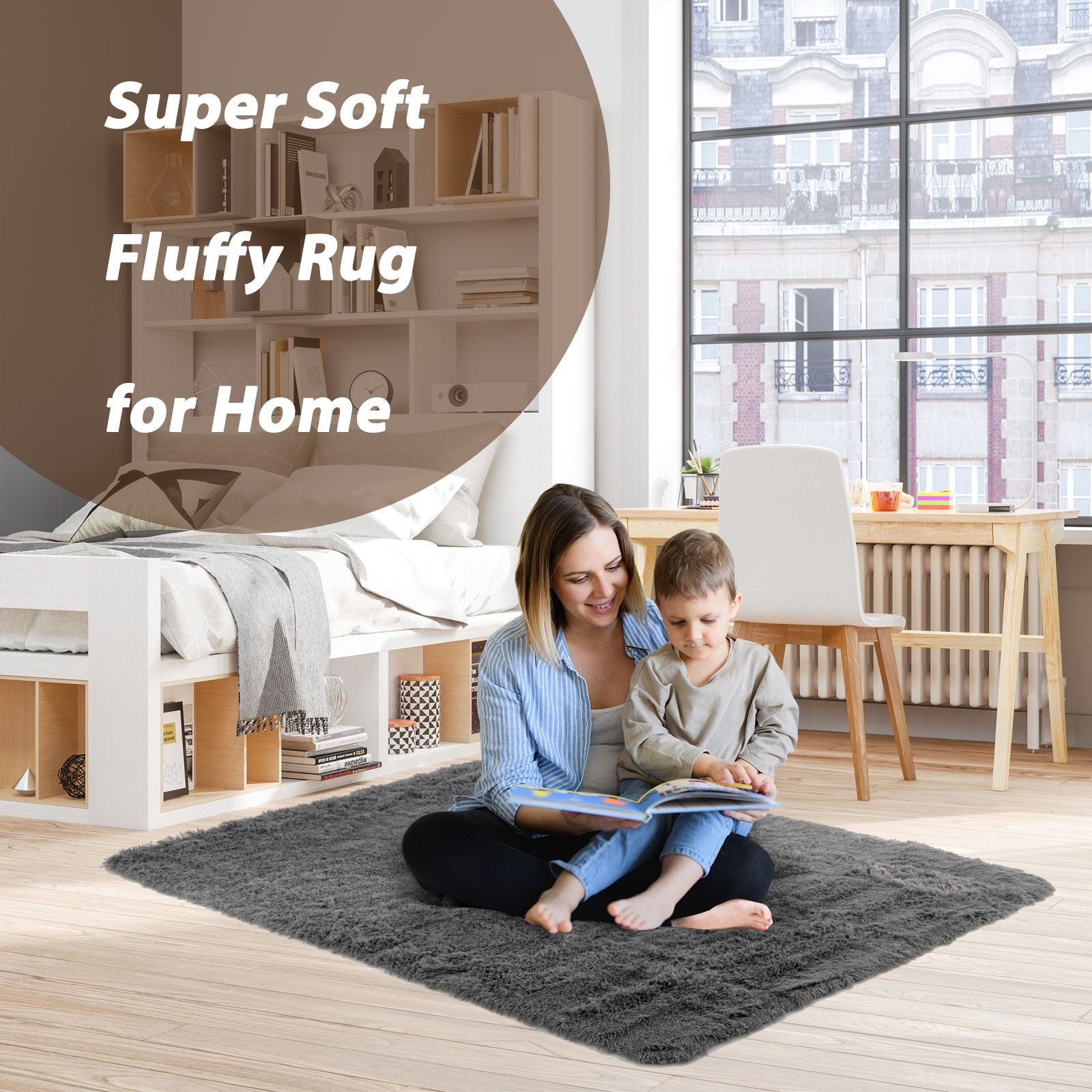 Modern Soft Shag Area Rug 120 cm x 180 cm with Non-Slip Grip Dots