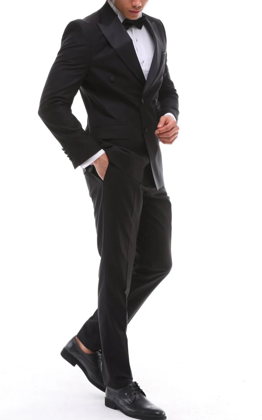 Men'S ANTIQUE Black Double Breasted Suit - Black Tuxedo