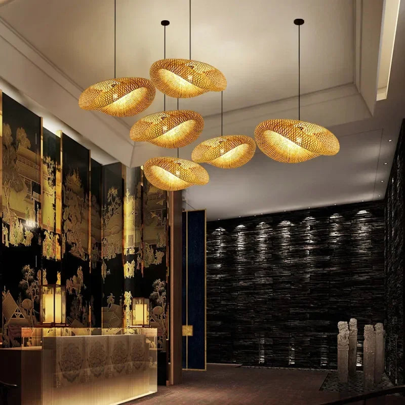 Bamboo Hand Weaving Pendant Light 80Cm Rattan Craft Woven LED Ceiling Lamp Chandelier Fixture Home Bedroom Decor Hanging Lustre
