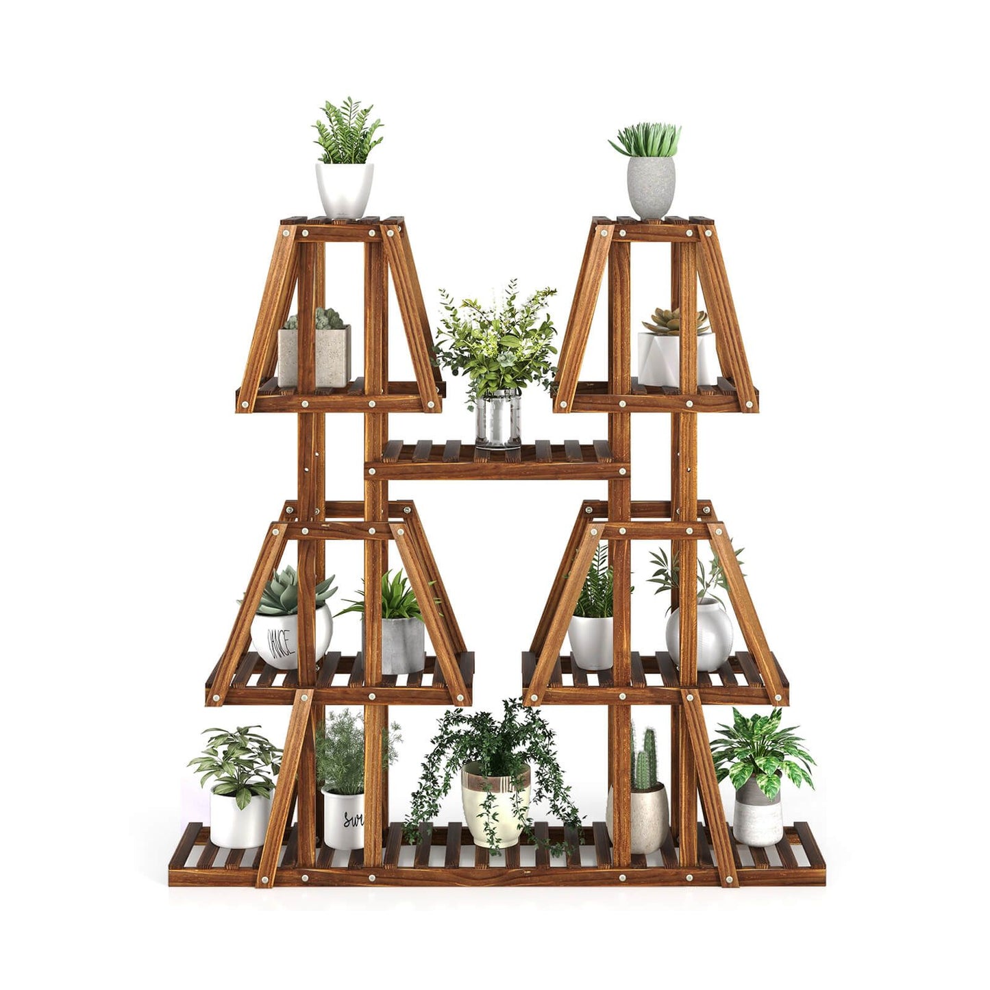 114 cm Tall Wooden Plant Stand with 5 Tiers for 10 Potted Plants