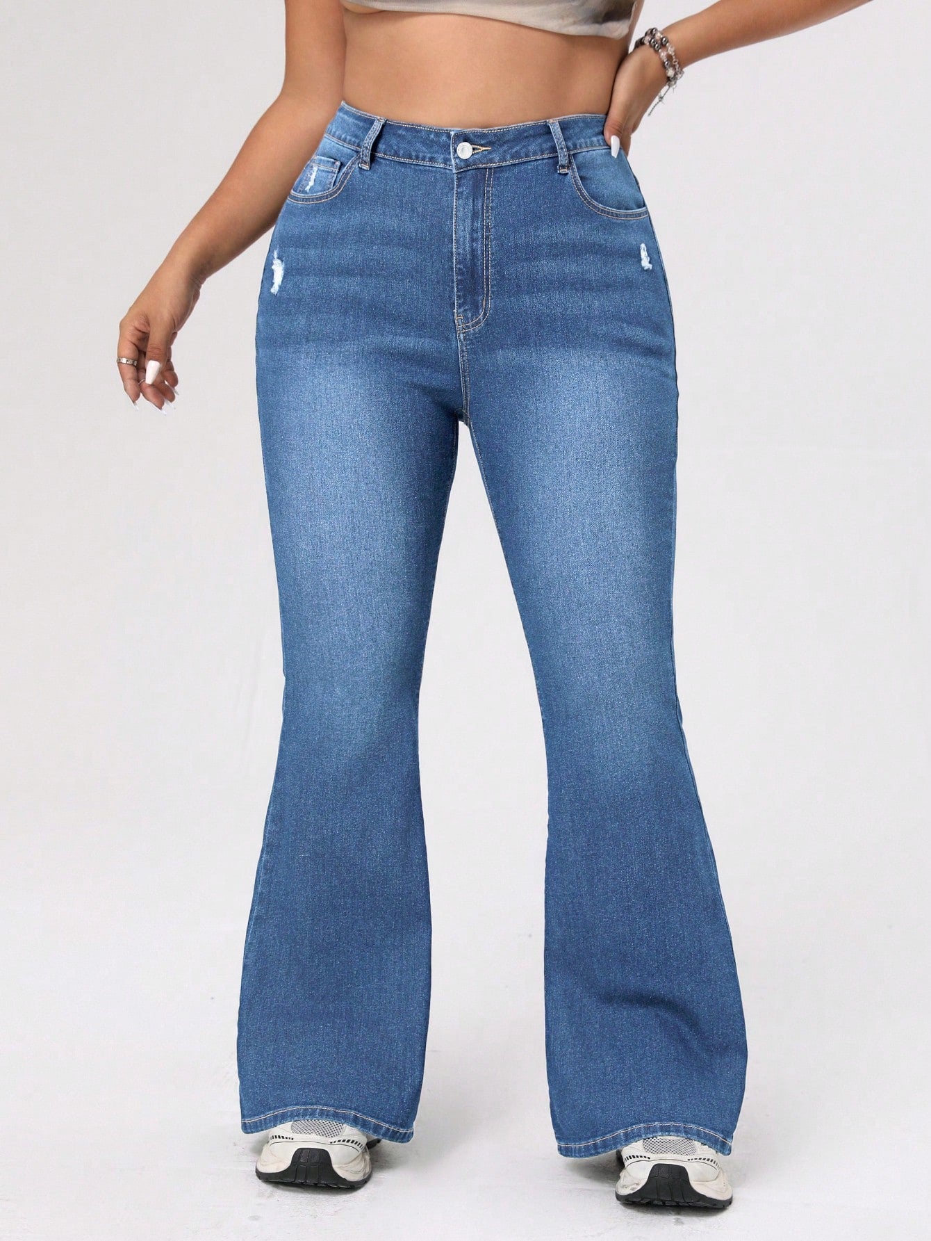 ICON Plus Size Women's Distressed Flared Jeans