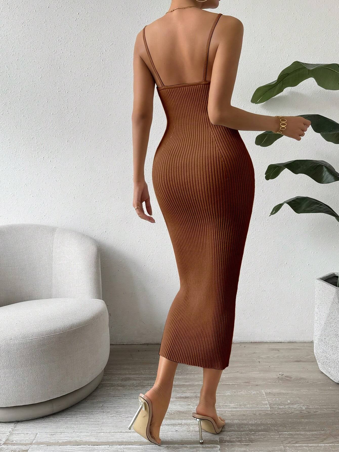 Raffinée Women's Elegant Solid Color Slim Fit Sleeveless Knit Sweater Dress