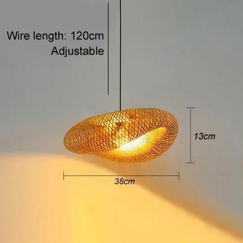 Bamboo Hand Weaving Pendant Light 80Cm Rattan Craft Woven LED Ceiling Lamp Chandelier Fixture Home Bedroom Decor Hanging Lustre