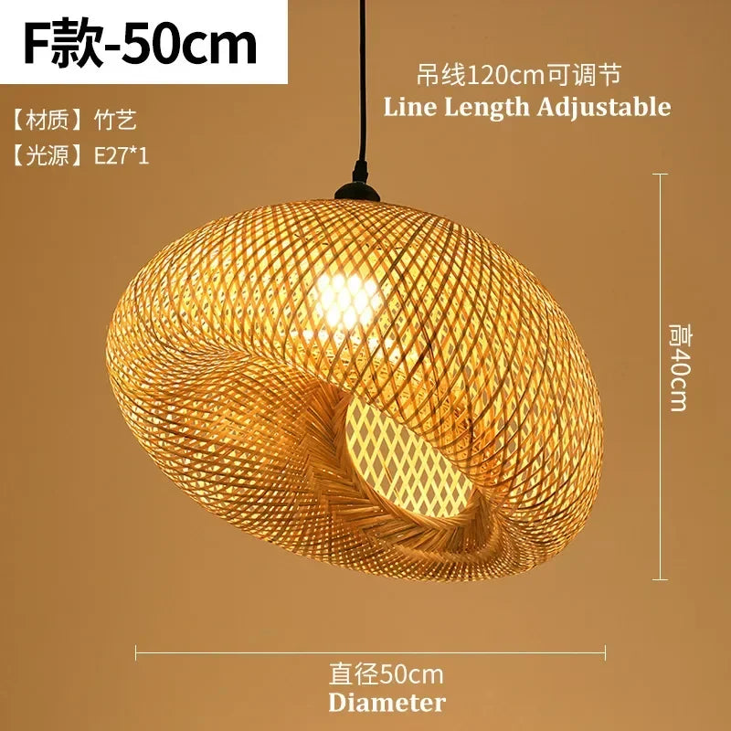 Bamboo Hand Weaving Pendant Light 80Cm Rattan Craft Woven LED Ceiling Lamp Chandelier Fixture Home Bedroom Decor Hanging Lustre
