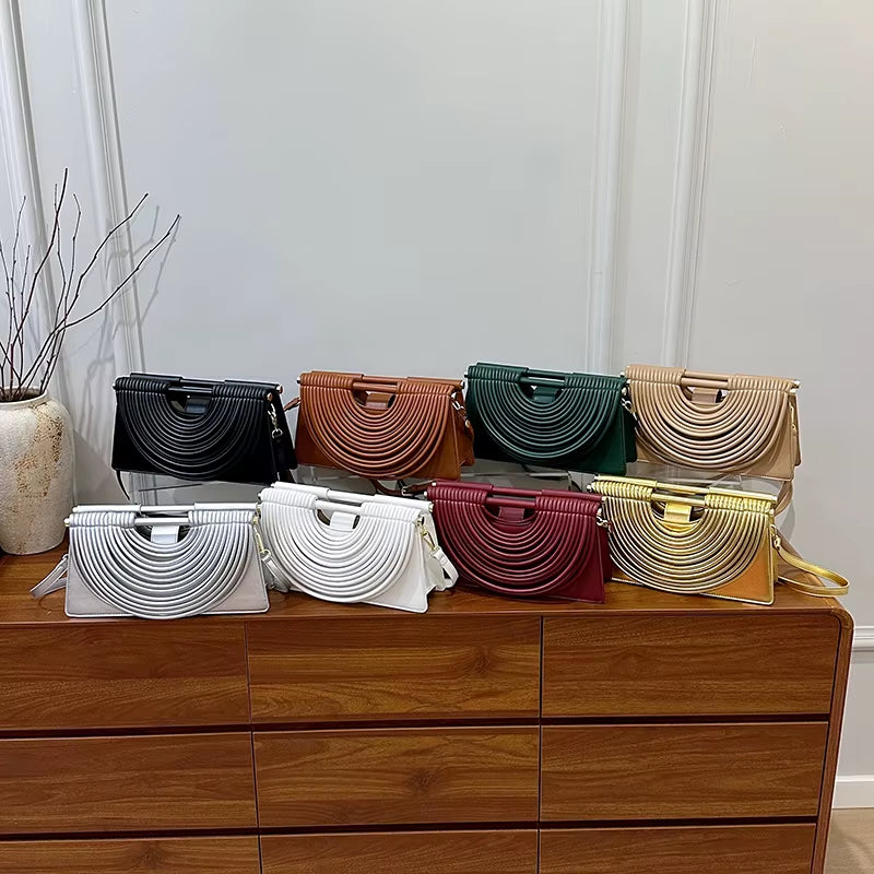 Branded Luxury Evening Clutch Purse for Women Noodles Design Golden Crossbody Bag for Wedding Dinner Party Designer Handbag 2025
