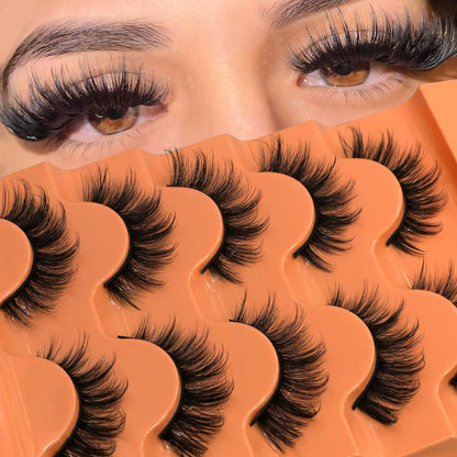 5 Pairs 8D Volume Fluffy False Eyelashes - Russian Strip Lash Extensions, Thick Soft Curly Makeup Lashes