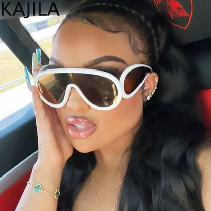 Oversized Wave Mask One-Piece Sunglasses Women Y2K Punk Sports Sun Glasses for Lady 2025 Luxury Brand Steampunk Eyewear Goggle