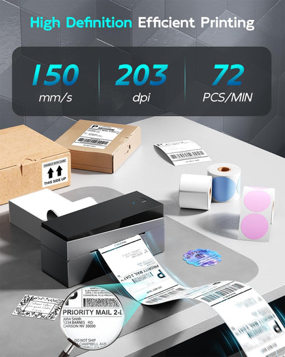 Bluetooth Shipping Label Printer, Thermal Label Printer 4X6 for Small Business, Widely Used for Etsy, Shopify, Ebay, Royal Mail, Evri, Amazon,Compatible with Android, Iphone,Linux and Windows