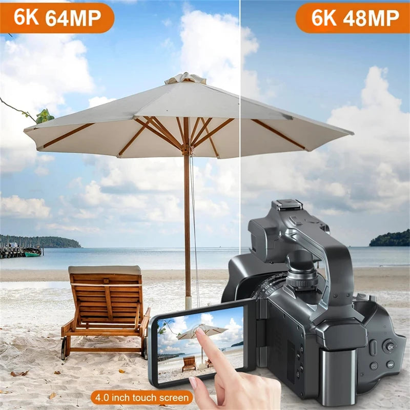 6K Professional Video Camera for Photography 18X Digital Zoom Night Vision Vlogging Camera 64MP Wifi Livestream Webcam Camcorder