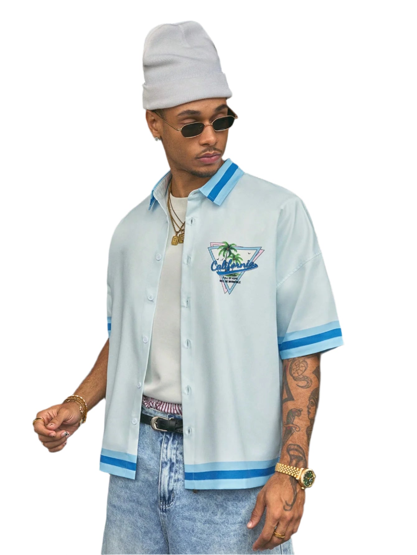 AXEPEAK Men'S Digital Print Loose Woven Short Sleeve Shirt, Streetwear Inspired