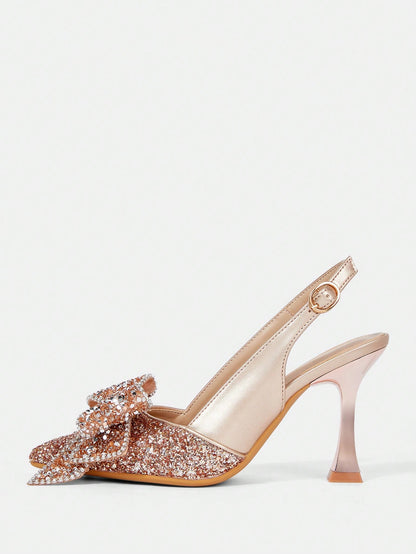 CUCCOO HITCHD Fashionable Elegant Women'S Gold Sequined Bow Pointed Toe Stilettos, Suitable for Wedding, Bridesmaid, Banquet, Date, Party, Christmas, New Year, Valentine'S Day, Comfortable Spring Shoes Spring Break Easter Prom Heels