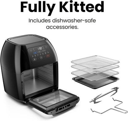 5 in 1 Air Fryer Oven with Rotisserie, 10L 1800W, 17 Presets Air Fry, Dehydrator, Roast, Bake, Family Size Large Air Fryer with Auto Shutoff and View Window, Black