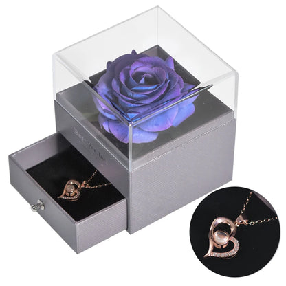 Eternal Rose Jewelry Box with 100 Languages "I Love You" Necklace – The Ultimate Romantic Gift!