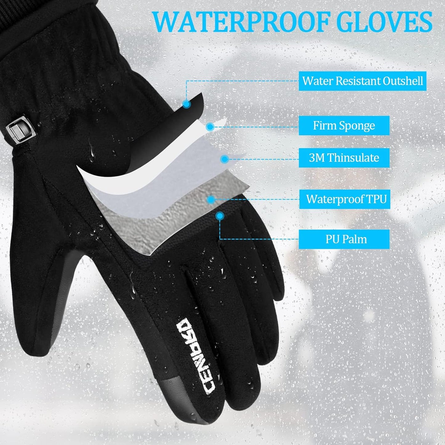 Thermal Gloves Coldproof Winter Gloves Men Women Touch Screen 3M Thinsulate Ski Glove for Snowboarding Running Driving Hiking Working Outdoor
