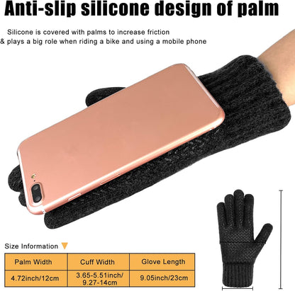 Thermal Winter Gloves Men Women, Warm Fleece Touchscreen Gloves, Knit Stretchy Anti-Slip Gloves for Driving Running Cycling Work