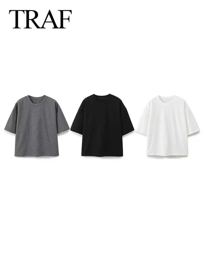 2024 Women'S Solid Casual T Shirts Pant Set Short Sleeves O-Neck T-Shirt Top+Lace-Up Loose Side Pockets Straight Pant