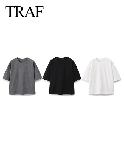 2024 Women'S Solid Casual T Shirts Pant Set Short Sleeves O-Neck T-Shirt Top+Lace-Up Loose Side Pockets Straight Pant