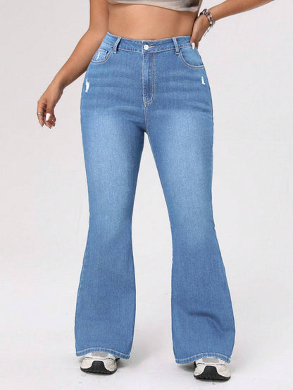 ICON Plus Size Women's Distressed Flared Jeans