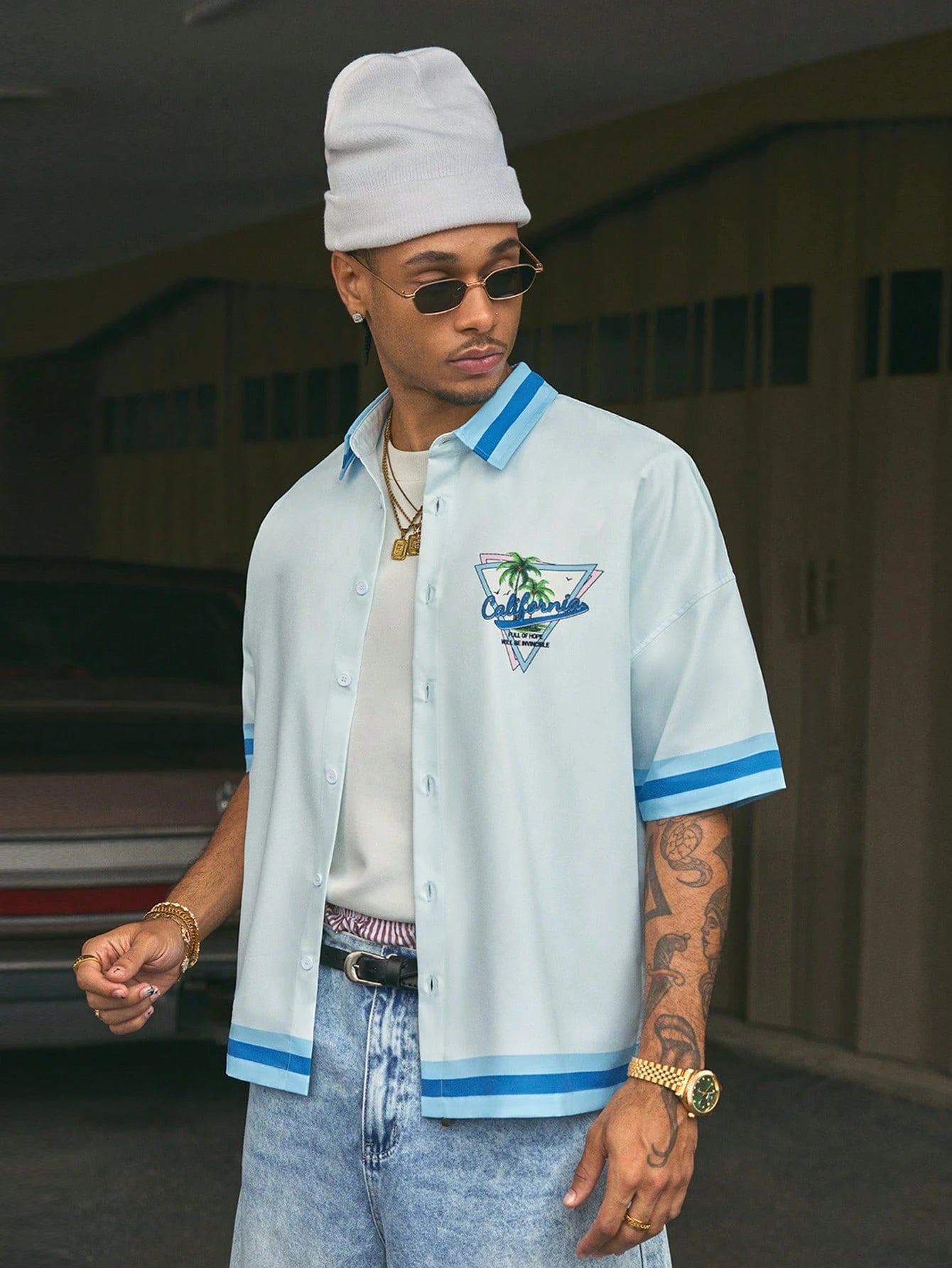 AXEPEAK Men'S Digital Print Loose Woven Short Sleeve Shirt, Streetwear Inspired
