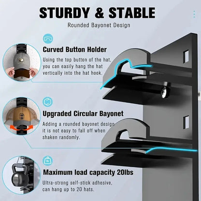 Hat Rack for Baseball Caps Multifunctional Storage Wall Cap Hanger Storage Cap Organizer Hat Holder for Door Closet