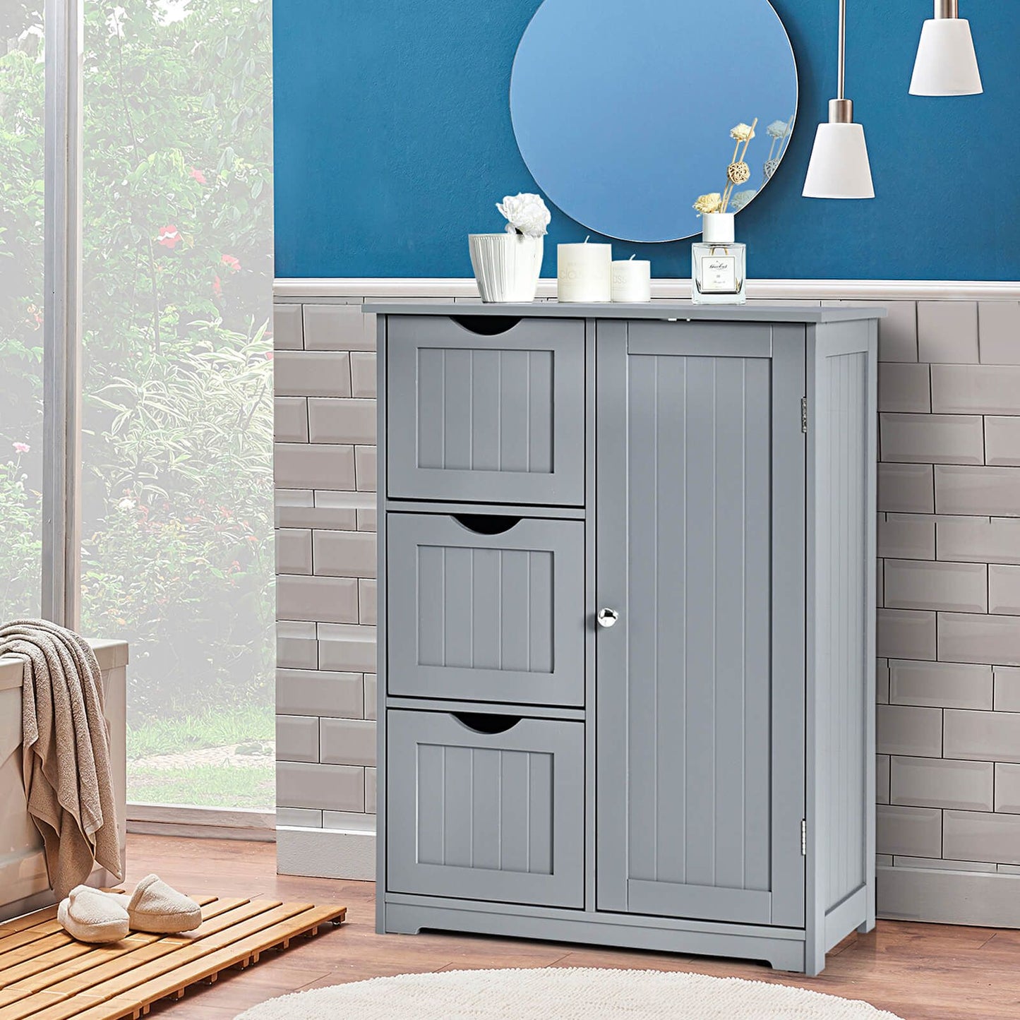 Freestanding Bathroom Cabinet with One Door and Three Drawers