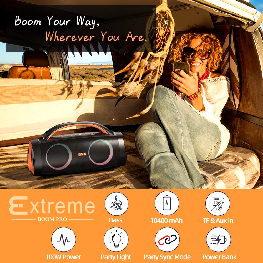 Extreme Boom Pro 100W Bluetooth 5.3 Speaker with Stereo Sound and IPX6 Waterproof Rating for Outdoor Use